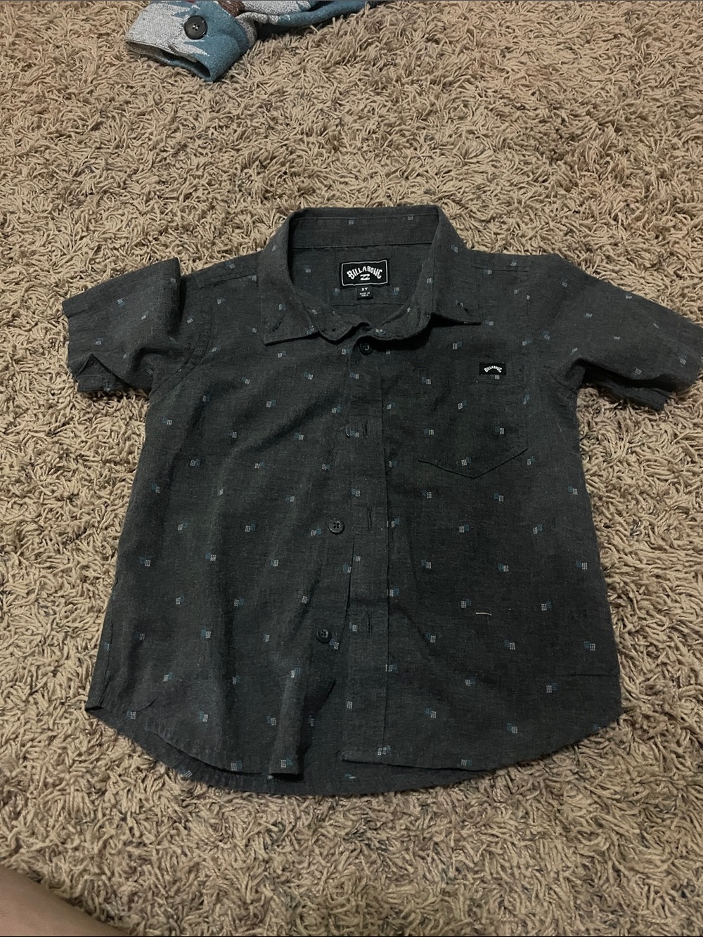 Billabong Charcoal Short-Sleeve Button-Down with Light Blue Micro Dots
